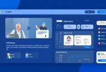 Platform e-learning inovatif dengan antarmuka modern menampilkan berbagai fitur pembelajaran digital